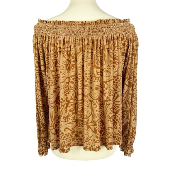 Free People A Little Twist Off The Shoulder Tan Floral Velvet Top Women’s Large - Picture 5 of 13